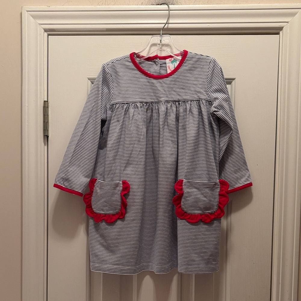 Shrimp & Grits Striped Kids Dress with Red Accents